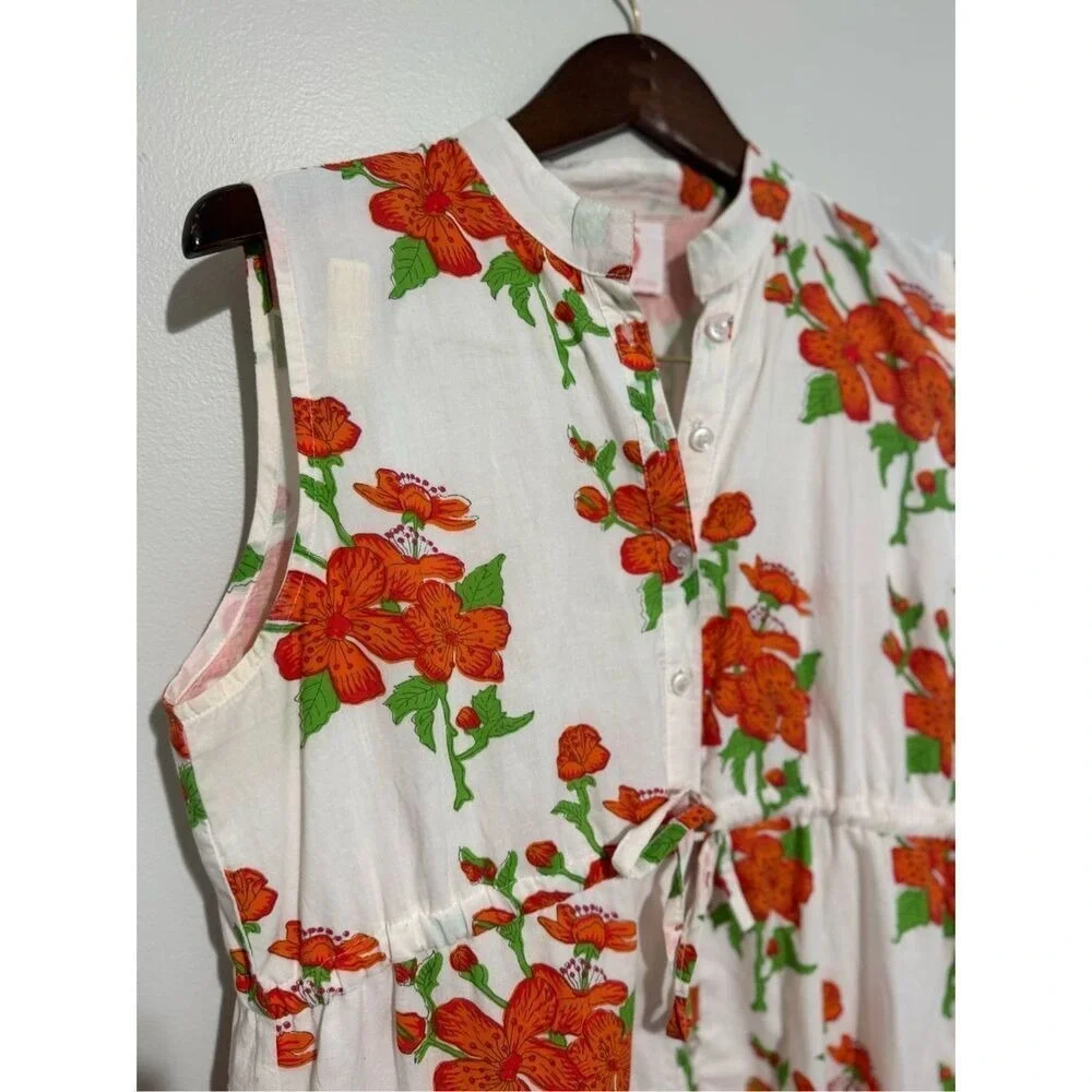 Victoria‎ Dunn White Orange Floral Tiered Maxi Dress Mandarin Collar Medium